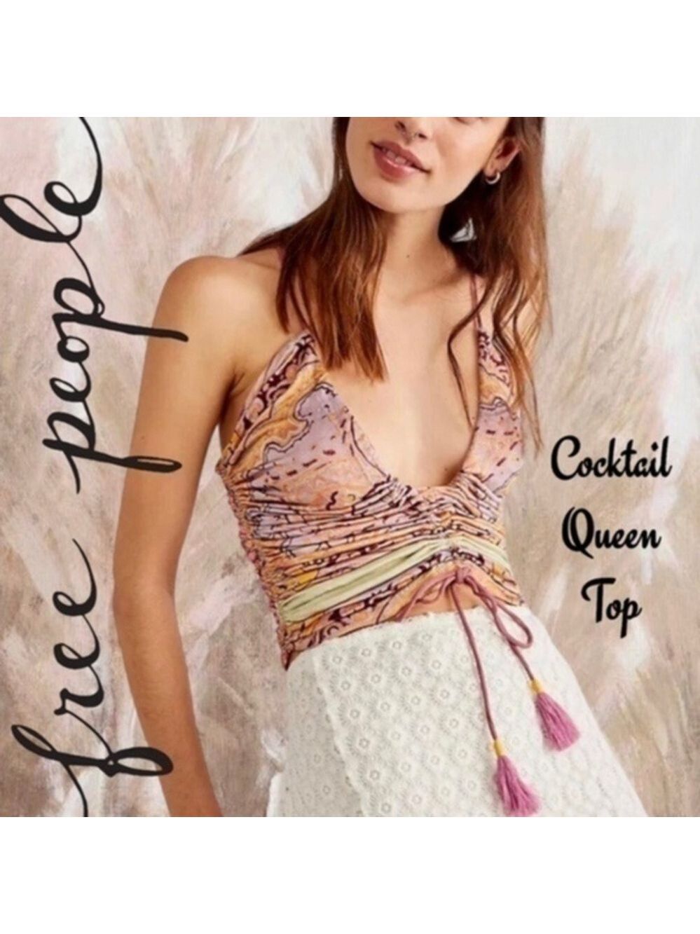FREE PEOPLE Cocktail Queen Ruched-Front-Drawstring Tank Top NWT/LG